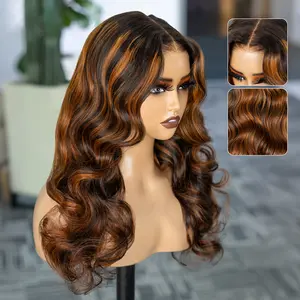 Wavymyhair Outlets Balayage Highlight Body Wave 13x4 Pre Everything Wig Precolored Drawstring Glueless Human Hair Lace Frontal Wig Middle Part Long Hair