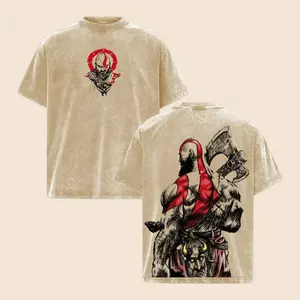 Kratos God Of War Streetwear T Shirt, Spartan Warrior Movie Graphic Tee, Greek Mythology Film Character Oversize Gaming Shirt, Video Game Movie Fan Apparel, Epic Action Hero Street Style Tee