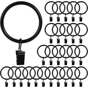 28 Pack Curtain Rings with Clips,Curtain Hooks for Drapes,Metal Curtain Rod Rings Hook Small Clip, Drapery Hooks,Black Curtain Ring Inside Diameter 1.5 in,Fits Curtain Rod Up to 1.5 in