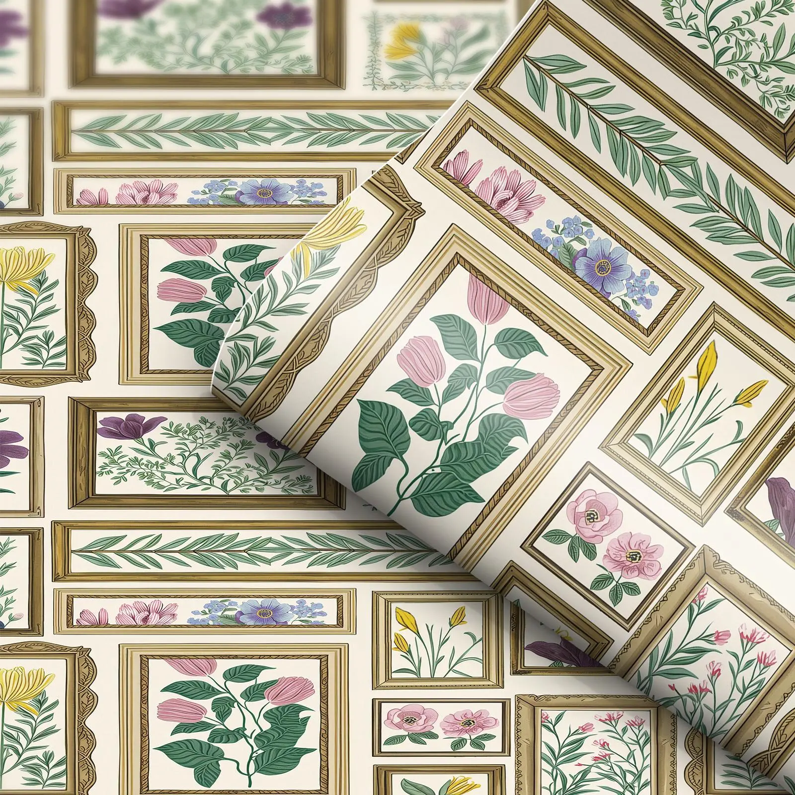 Vintage Flower Pattern Wallpaper, Self Adhesive Wallpaper, Waterproof Removable Wall Sticker for Home Living Room Bedroom Decor