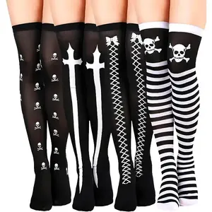 4 Pairs Halloween Knee High Stockings for Women, Role Play Skeleton Socks, Costume Accessories for Parties & Events, Comfortable & Stylish Design