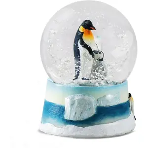 Water Globe Penguin Snow Globe Animal Decor with Penguin Figurines Glass Glitter Globe with Resin Figurine and Molded Base Great Home Decor Novelty Decor and Penguin Gifts