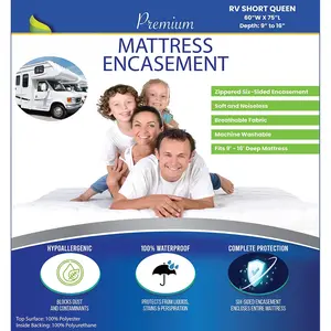 RV Short  Mattress Protector (60" Wx75 L)  Zippered Encasement   Bed Cover Protects Against Bedbugs Dust