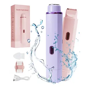 Oceantree Bikini Trimmer for Women, Electric Shaver and Razor Rechargeable 2-in-1 Body and Facial Epilator, Dual Heads for Painless Trimming of Pubic Hair, Face, Underarms and Legs, Summer Gift