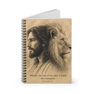 "Behold, the Lion of the tribe of Judah has triumphed" Ruled Journal, Jesus & Lion Spiral Notebook, Christian Notebook, Faith Journal