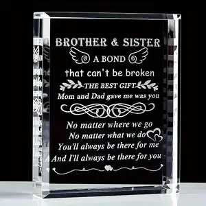 Brother & Sister Bond Acrylic Plaque, 1 Count Classic Style Engraved Crystal Keepsake, Tabletop Decorative Sign for Siblings