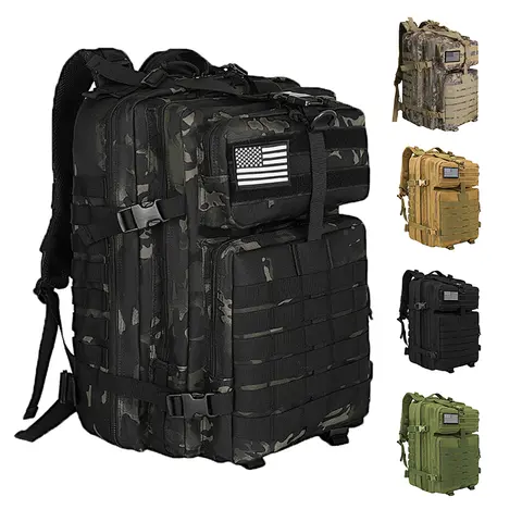 WOLT 45L Tactical Backpack - Military Molle Hiking Trekking Rucksack, Heavy Duty Waterproof Army Assault Daypack, 3-Day Bug Out Bag with Laptop Compartment for Outdoor EDC Travel