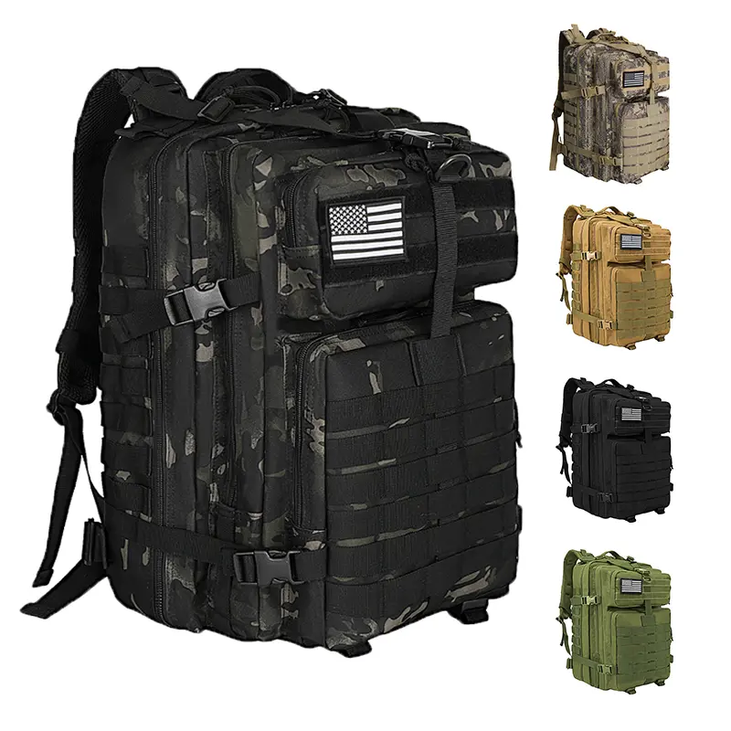 Wolt 45L Tactical Backpack - Military Waterproof Army-Style Durable Outdoor Hiking Daypack, Camping Rucksack with Laptop Sleeve, MOLLE System, Heavy-Duty EDC Work Bag for Men Outdoor Sport