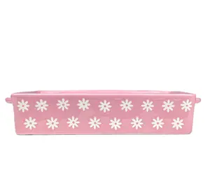 Pink Daisy Rectangular Ceramic Baking Dish with Handles | Cute Oven-to-Table Bakeware for Casserole, Dessert & Serving