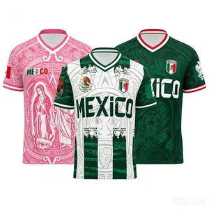 【XXS - 7XL】2026 Mexico Soccer Jersey,  All over Print, Men and women,Classic Throwback Jersey Sportswear Top, Soccer Fan Shirt, Casual Sports Mexican Culture Style,Casual Style for All SeasonsVirgencita & San Juditas,Chichén Itzá Pyramid Graphic Retro Soc