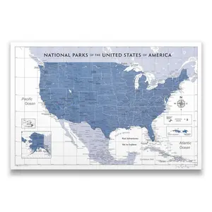 Push Pin National Parks Map (Pin Board) - Navy Color Splash