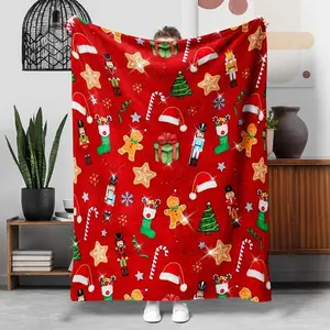 Christmas Blanket With Nutcrackers, Cookies & Stars Soft And Comfortable New Year Home Decoration Gift