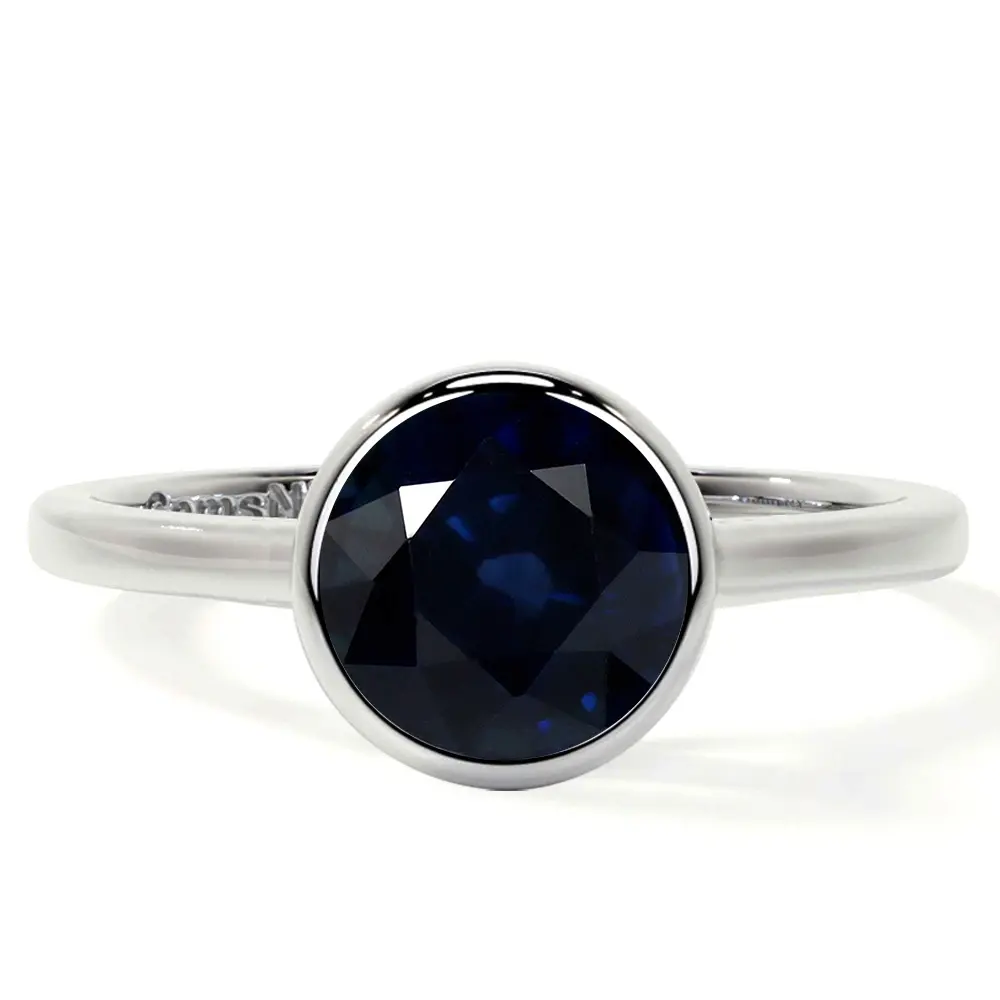 Bezel Set Round Blue Sapphire Solitaire Ring (1.55cts.)- RBS002-7X7-A