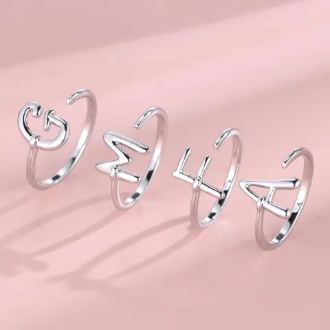 Fashion Letter Design Cuff Ring, Simple Copper Jewelry for Women, Casual Jewelry for Party, Daily Decor, Trendy All-match & Exquisite Jewelry for Birthday Gift