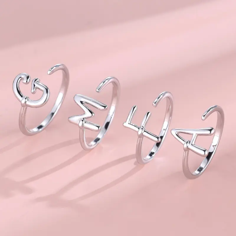 Fashion Letter Design Cuff Ring, Simple Copper Jewelry for Women, Casual Jewelry for Party, Daily Decor, Trendy All-match & Exquisite Jewelry for Birthday Gift