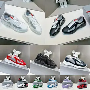 Americas Cup P Home Round Toe Versatile Running  Genuine Leather Flat High-Quality Patent Leather  Sneaker Athletic shoes