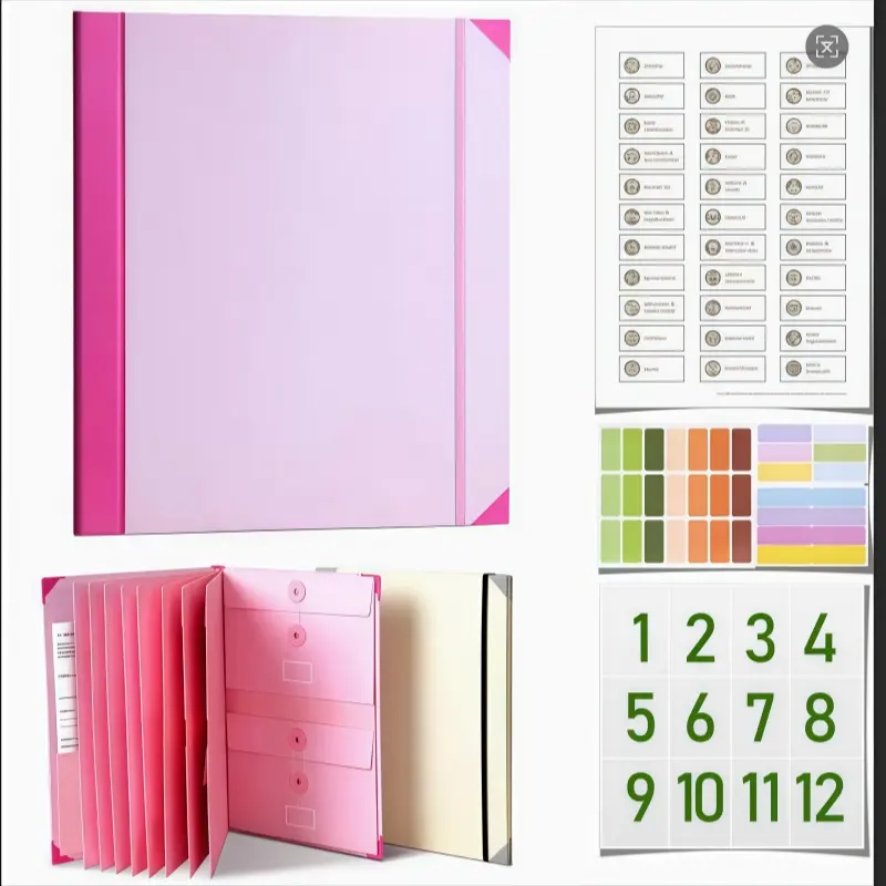 Accordion File Folder Organizer with Labeled Pockets, A4 Paper Holder for Bills, Receipts, Contracts, Portable Office Filing Solution for Home & Workplace, Accordion Folder, Organization