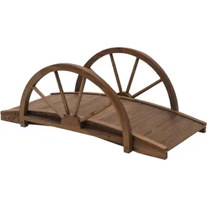 3.3ft Arc Wooden Garden Footbridge, Half-Wheel Style Railings Solid Stained Fir Construction, Decorative Bridge for Outdoor Yard Garden Decor