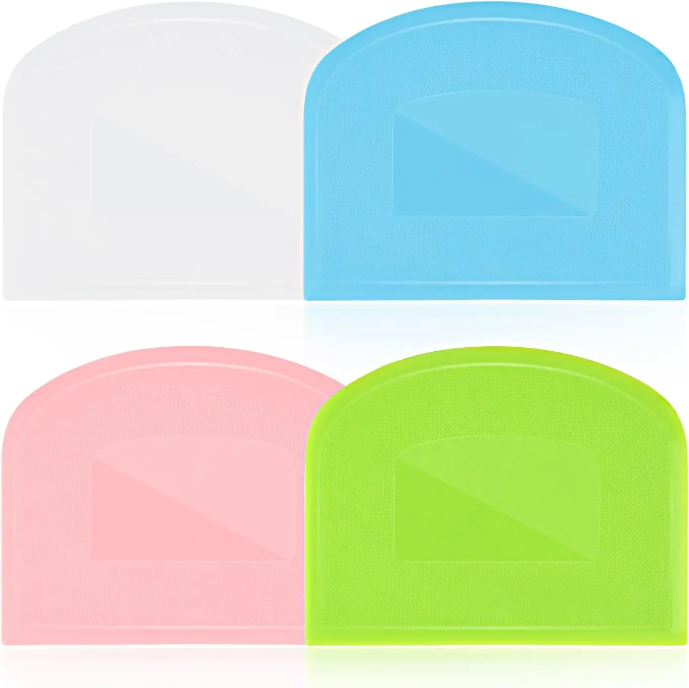 4 Pieces Food Scraper Set Flexible Dough Scraper for Sourdough Multifunctional Kitchen Tool Baking Scraper Bread Dough Cutter Cake Smoother Icing White Green Blue Pink