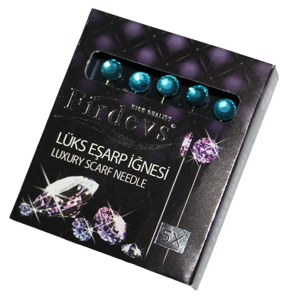 Firdevs Rhinestone Jewel Luxury Hijab Pins Set of 5 - Sea Blue