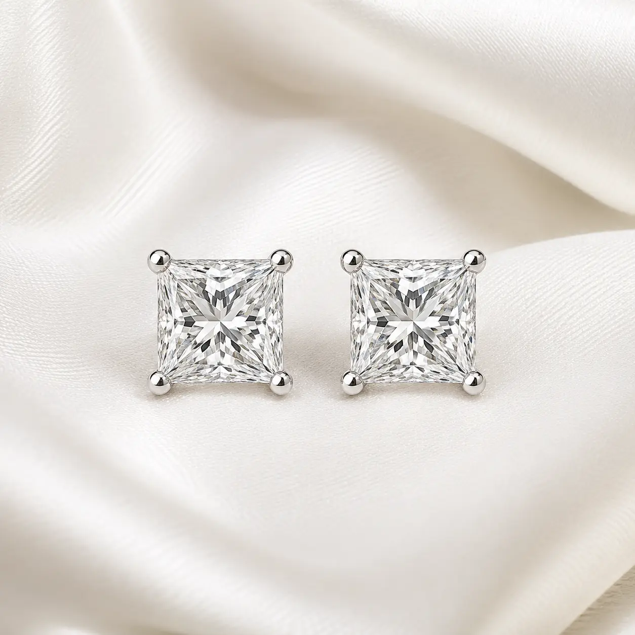 Princess Cut 4-Prong Martini Stud Earrings