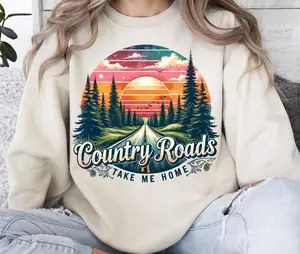 Country Roads Take Me Home Tshirt, Sunset Forest Landscape Tee, Retro Trendy Nature Shirt