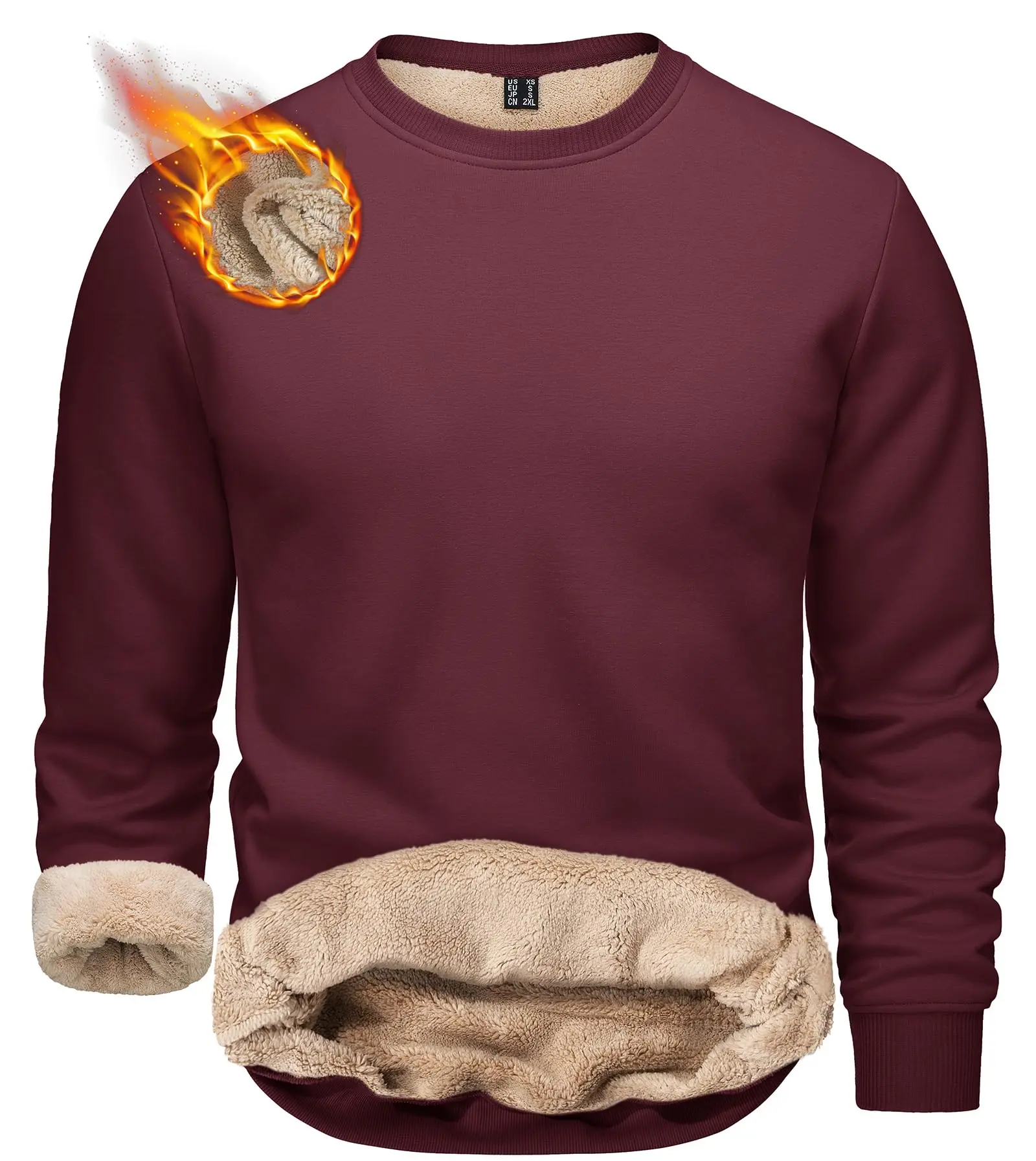 Men's Crewneck Sweatshirt Warm Sherpa Lined Thermal Sweatshirts Heavyweight Long Sleeve Winter Fleece Pullover Shirt