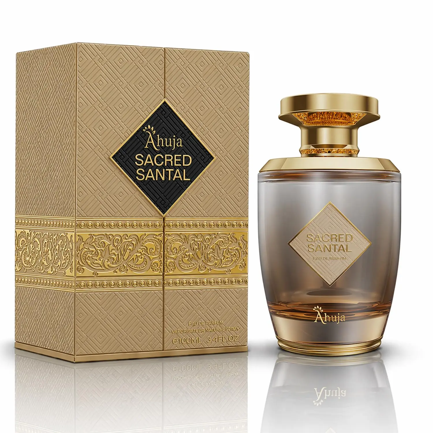 AHUJA Sacred Santal Eau de Parfum 3.4 fl oz – Unisex Luxury Perfume w/Sandalwood, Violet Leaves & Cardamom – Earthy Woody Fragrance w/Spicy Notes – Long-Lasting Cologne