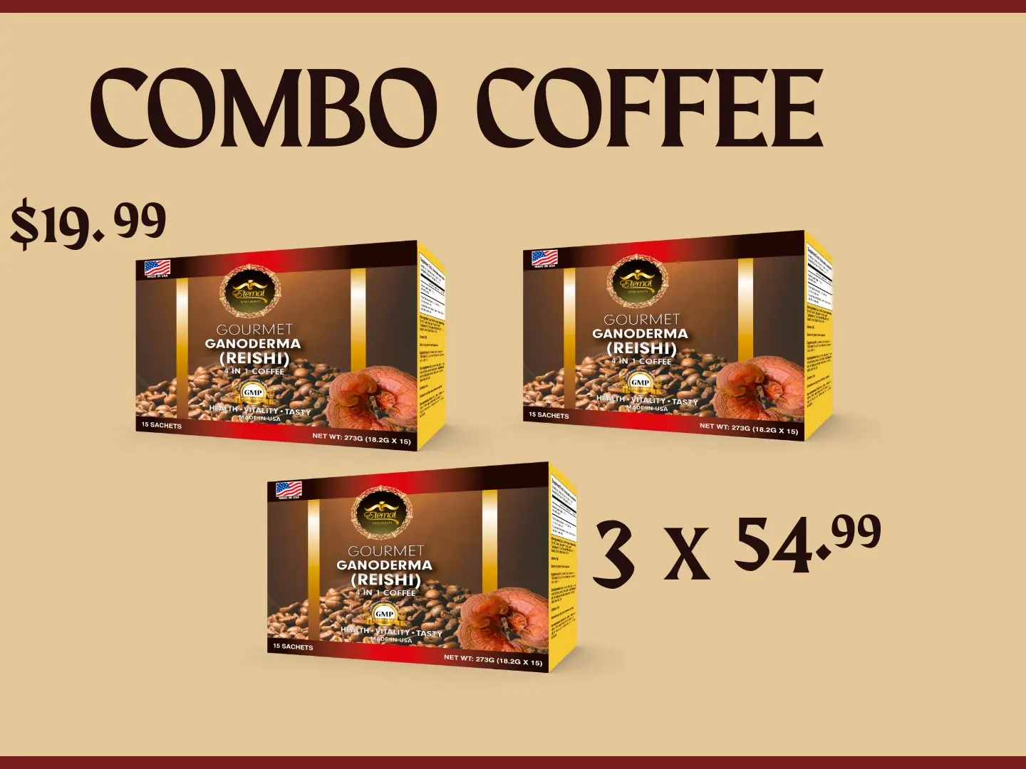 ETERNAL COFFEE GANODERMA COFFEE 4 IN 1 LATTE REISHI BEVERAGE MILK CREAMY INSTANT COFFEE COMBO KIIT