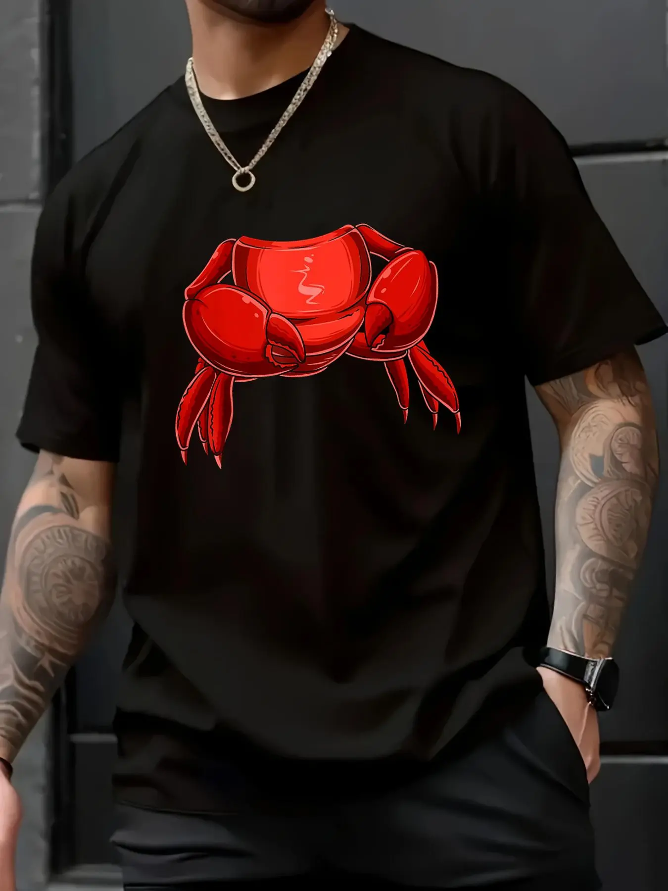 100% Cotton Unisex Easy Crab Costume Crab Body Headless Crab Costume T-Shirt， men's autumn short-sleeved shirt, featuring maple leaf and Thanksgiving Halloween prints