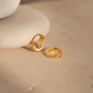 Crescent Moon Opal Huggies by Caitlyn Minimalist - Half Moon Opal Huggie Hoop Earrings - Dainty Opal Jewelry for Everyday - Gift for Her