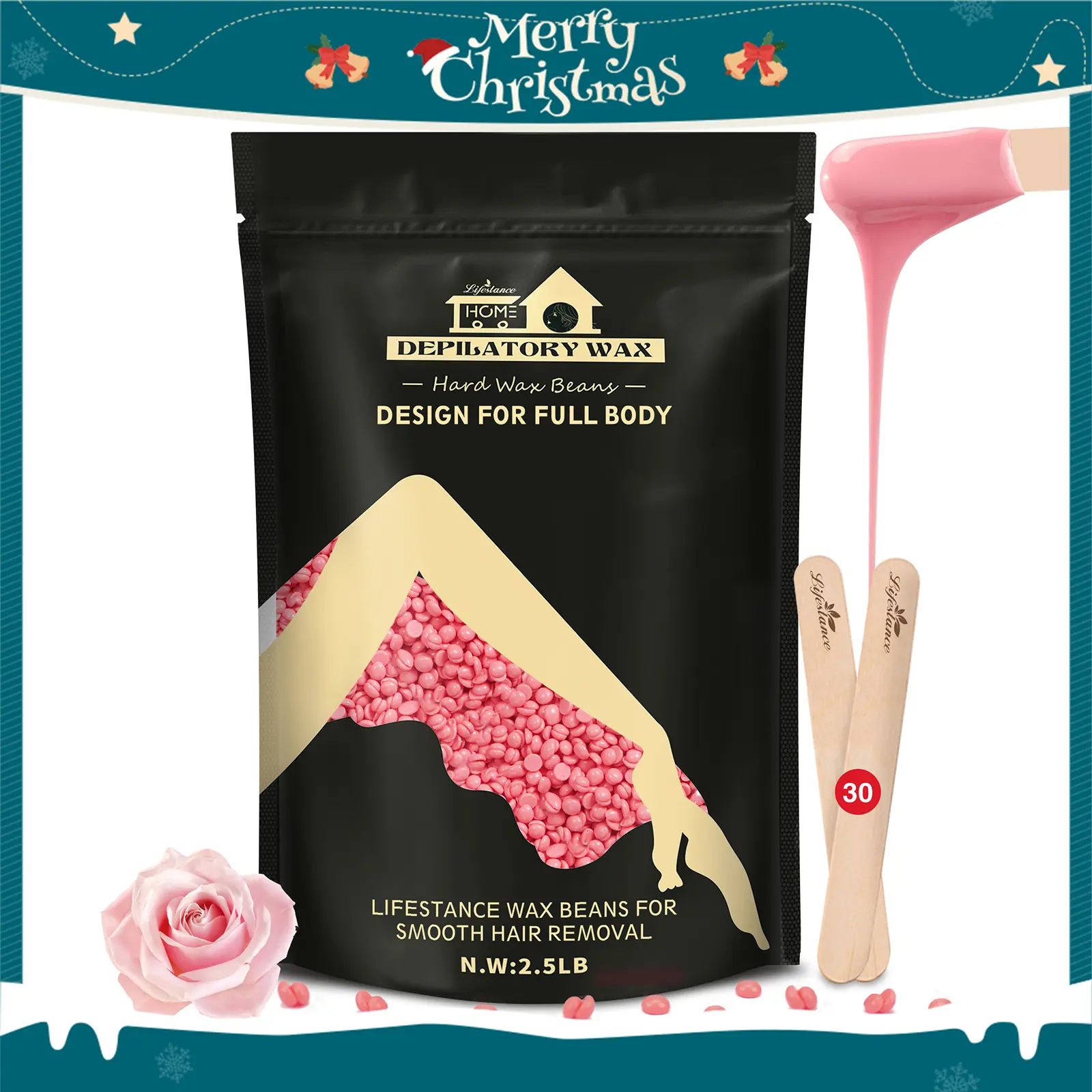 2.5lb Wax Beads Hair Removal Kit Lifestance Hard Wax Beans Brazilian Bikini Wax Beads with 30 Applicators Rose Wax for Face Facial Body Legs Women Men Large Pearl Beads for Wax Warmers Rose Wax