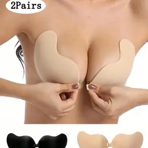 1 invisible backless push up bra, seamless front cover, self-adhesive silicone bra set, apricot colored gift