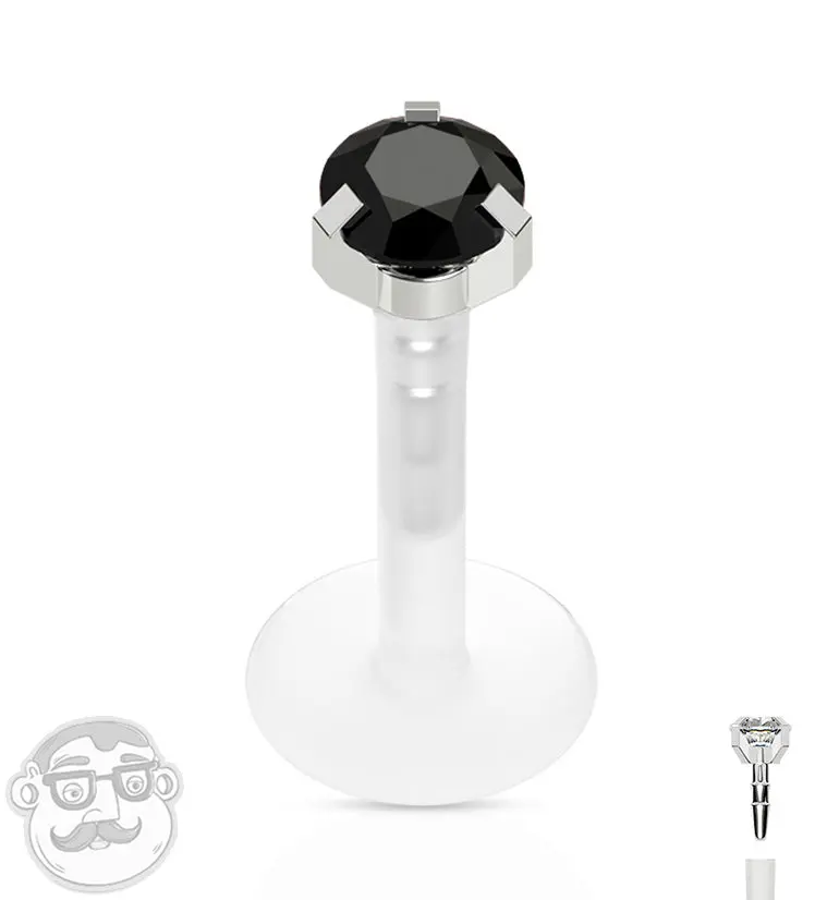 16G Black CZ Prong Push Top Labret