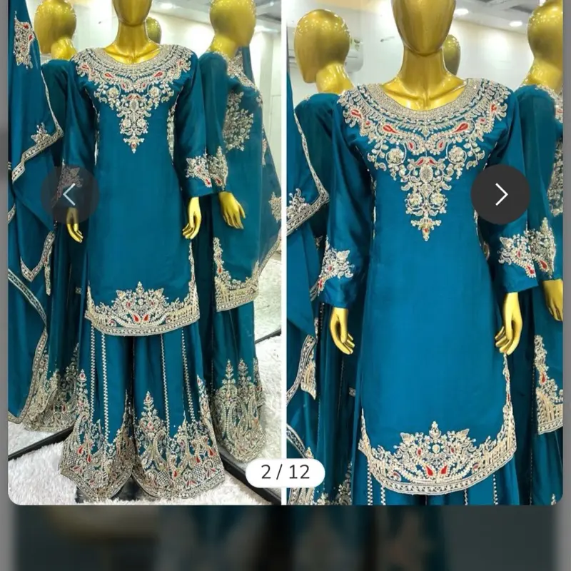 TRENDING CHINON SILK EMBROIDERY WORK TOP PALAZZO WITH DUPATTA RAMA - L