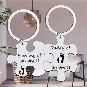 Mommy and Daddy of an Angel Keychains Memorial Puzzle Keyring for Infant Lost Stainless Steel Sympathy Gifts