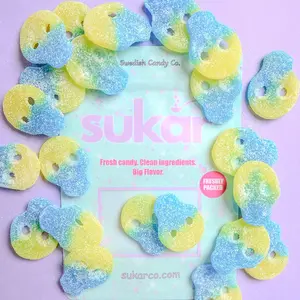 Sukar Sour Skull Gummies - Bold Blue Raspberry & Zesty Lemon Flavor - Vegan Gelatin-Free Gluten-Free Chewy Skull-Shaped Candy - Sweet