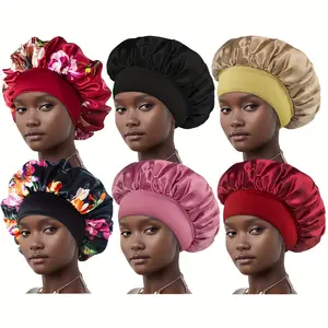 6pcs, Satin Bonnet Cap, printed wide-brimmed nightcap Soft extra-wide cap shower cap
