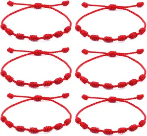 6 count  Knots Red Black Evil Eye Bracelets for Protection and Good Luck, Adjustable Kabbalah Friendship String Bracelets for Women Men