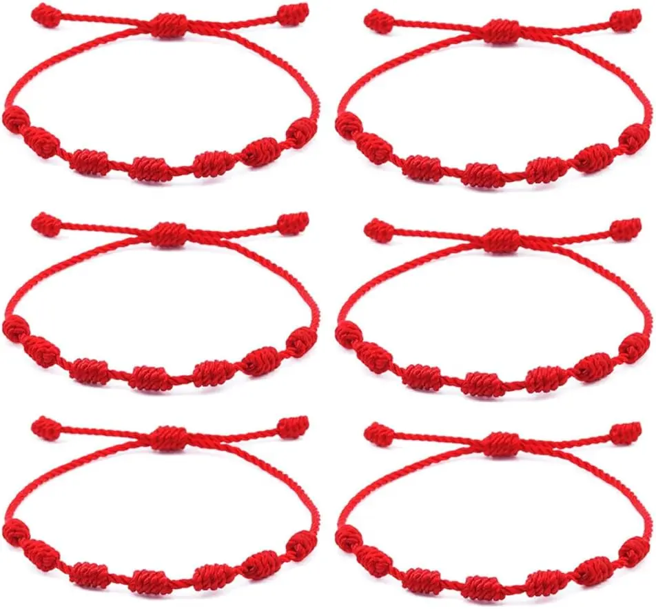 6 count  Knots Red Black Evil Eye Bracelets for Protection and Good Luck, Adjustable Kabbalah Friendship String Bracelets for Women Men