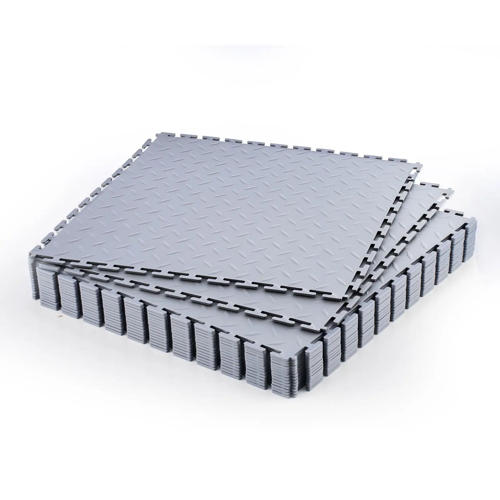 VEVOR Interlocking Garage Floor Tiles, 16-Pack 20.2x20.2x0.2 in Lightweight Diamond Plate Slip-Resistant PVC Mats, Modular Flooring for Workshop, Tool Room (Light Gray)