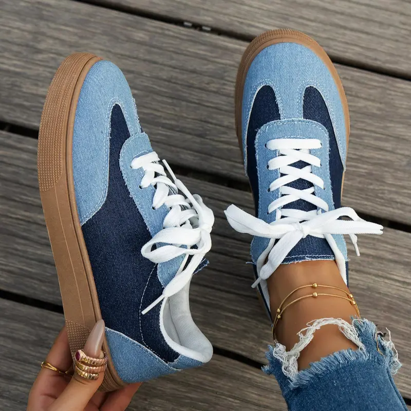 Women's Fashion Colorblock Lace Up Low Top Sneakers, 2024 New Style Casual Athletic Sports Walking Shoes for Daily Wear, Female All-match Round Toe Shoes Footwear, Casual Lifestyle Footwear, Low Ankle Trainers, Casual Trendy Trainers