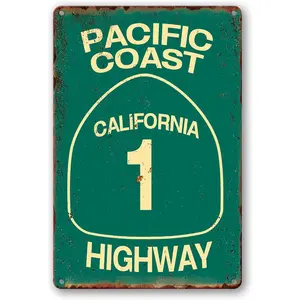 Vintage Metal Tin Sign Pacific Coast Highway 1 California Decor Abbey Street Road Sign Surf Tin Signs Summer Travel Gift 8 x 12 Inch Home Decoration