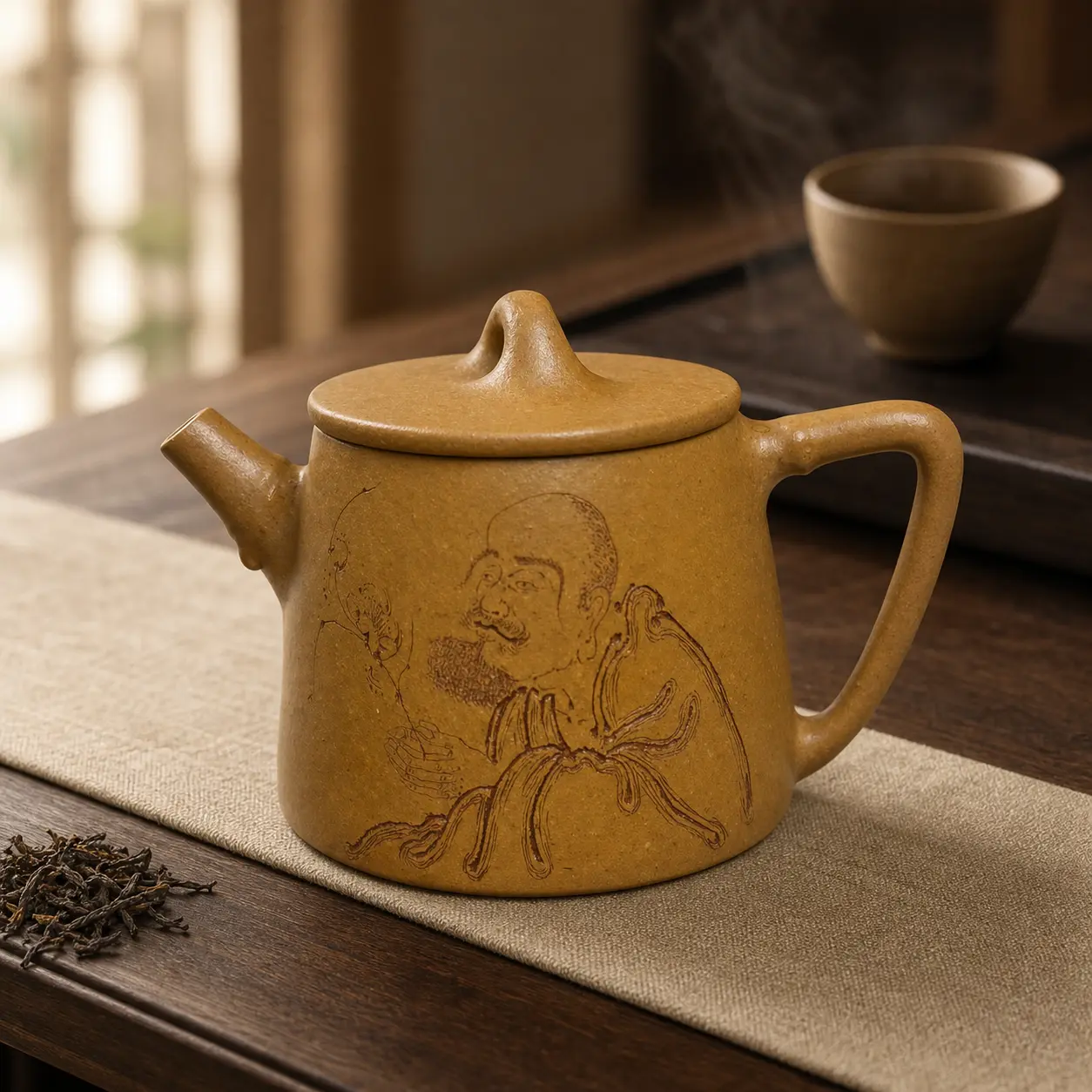 "The Wise Sage" Hand-Carved Teapot