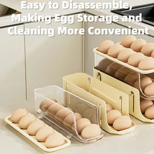 Egg Dispenser, 3-Tier Folding Egg Holder for Fridge, Auto Rolling Foldable Egg Holder Organizer, Space-Saving Refrigerator Storage with Removable Top Cover & Transparent Design