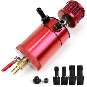 Oil Catch Can  with 4 Adapters + Breather Filter Drain Valve Plug 2 Ports (1 oulet + 1 inlet) 150ml Universal Aluminum Baffled Oil Reservoir Tank Oil Separator HTRACING Rebuild  Left Right Mini and Long Pick Hook Tool Set Paint Kit for Car Wheels