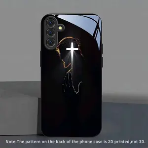 Phone Case - Holy Light Cross Praying Hands Pattern New Black Phone Case Tempered Glass for  S26 S25 S24 S23 S22Pro S21 S20 Fe Plus Ultra Pro A56 A55 A54 A53 A52 A51 A36 A35 A34 A32 A26 A25 A24 A23 A16 A15 A14 A06 A05 A03s, Accessories, Smar