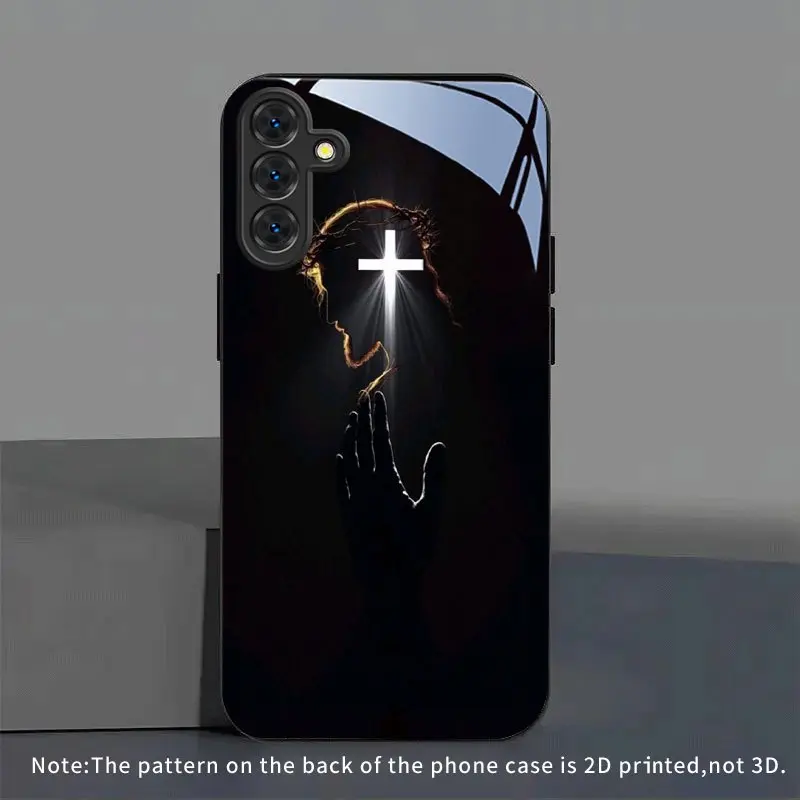 Phone Case - Holy Light Cross Praying Hands Pattern New Black Phone Case Tempered Glass for  S26 S25 S24 S23 S22Pro S21 S20 Fe Plus Ultra Pro A56 A55 A54 A53 A52 A51 A36 A35 A34 A32 A26 A25 A24 A23 A16 A15 A14 A06 A05 A03s, Accessories, Smar