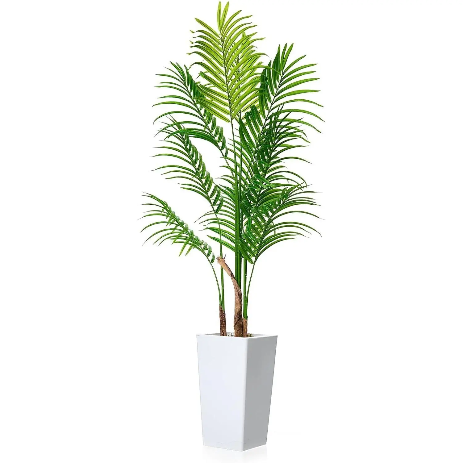 GARVEE Artificial Palm Tree 4.8FT - Lifelike Fake Tree with White Tall Planter - Faux Tropical Areca Floor Plant in Pot - Artificial Silk Plant