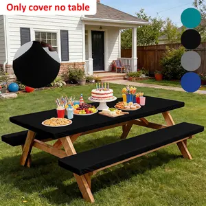 3-Piece Solid Color Elastic Tablecloth Set, Includes 1 Tablecloth and 2 Bench Covers, Durable Design for Daily Use, Easy Installation and Maintenance